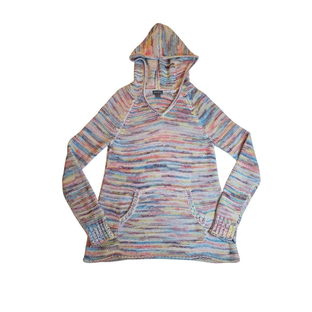 Eddie Bauer Women's M Multicolor Marled Knit Hooded Sweater Cotton Pullover